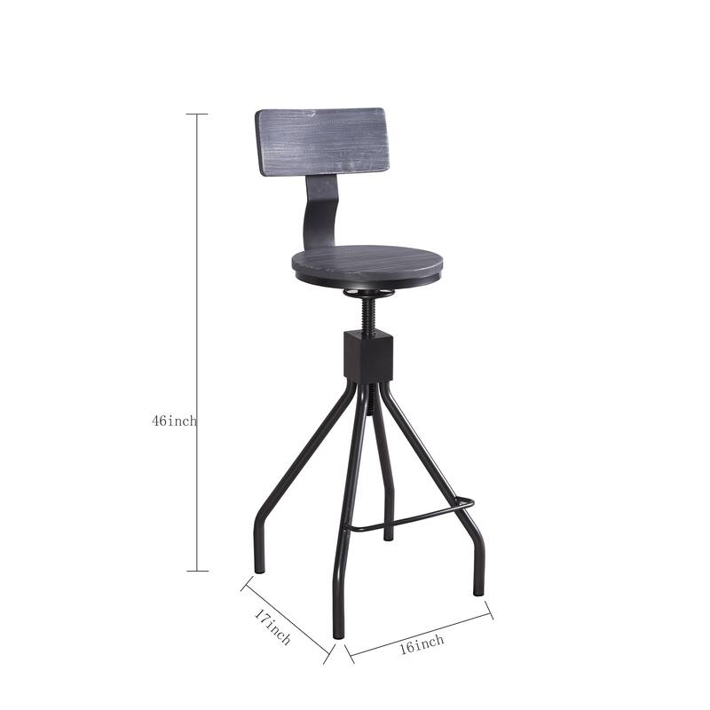 Weathered Wood Swiveling Bar Stool Adjustable Height Black Metal Base