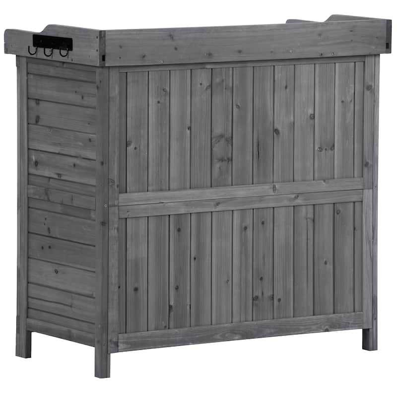 Outdoor 39" Potting Bench Table, Rustic Garden Workstation Storage Cabinet Garden Shed with 2-Tier Shelves and Side Hook