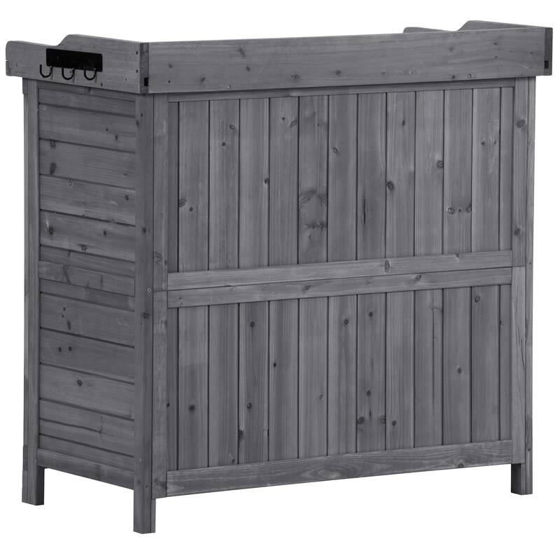 Roomfitters 39" Outdoor Potting Bench Table, Rustic Garden Workstation with 2-Tier Shelves and Side Hook