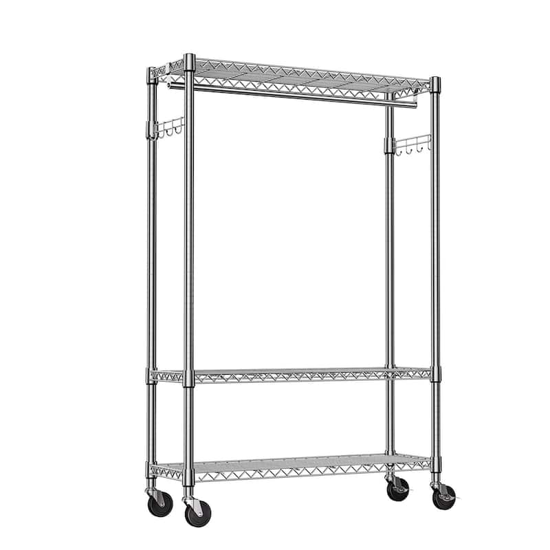 Heavy Duty Garment Rack on Wheels, Rolling Freestanding Closet Organizer and Clothes Rack with Adjustable Metal Wardrobe