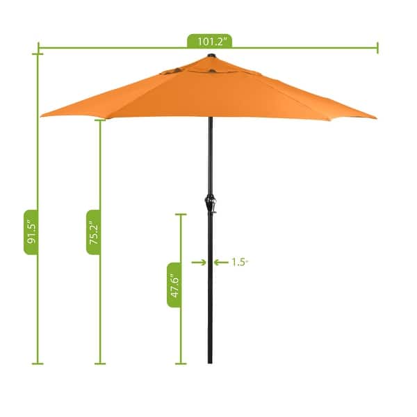 dimension image slide 3 of 8, Astella 9' Rd Outdoor Patio Umbrella, Crank Open Push Button Tilt with built in Wind Vent