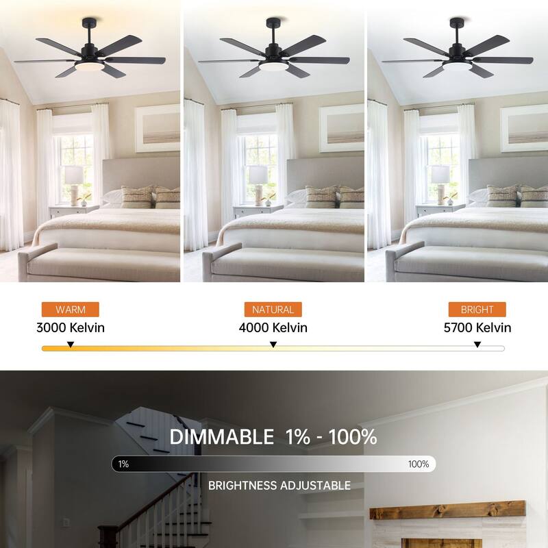 60-in Modern 6-Blade Dimmable LED Ceiling Fan with Light and Remote