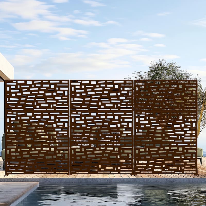 Outdoor Privacy Screen Metal Privacy Screen Panel Free Standing - 72*47 - Brown