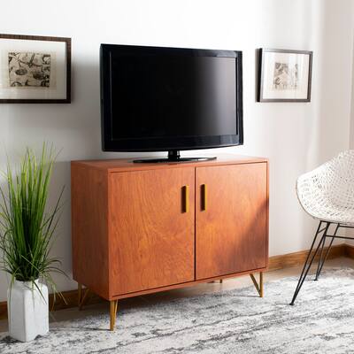 SAFAVIEH Pine 2 Door Modular Tv Unit-Natural / Gold - 35.4" x 15.8" x 28.7"