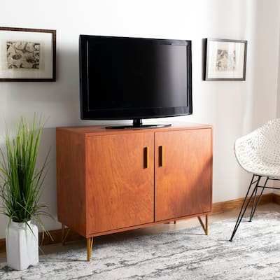 SAFAVIEH Pine 2 Door Modular Tv Unit-Natural / Gold - 35.4" x 15.8" x 28.7"