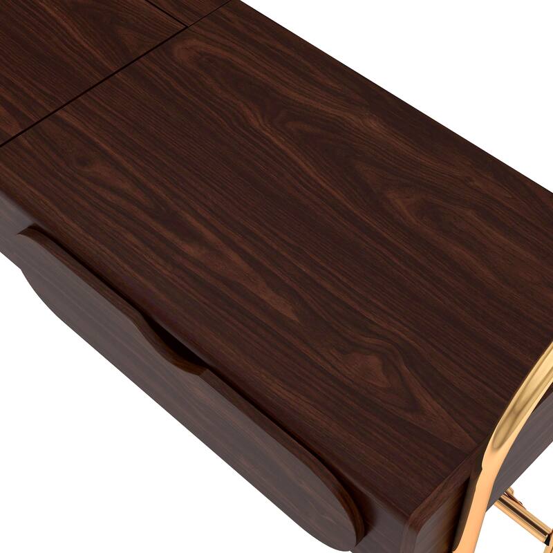 DH BASIC Glam Walnut Vanity Table with Lift-top Mirror by Denhour