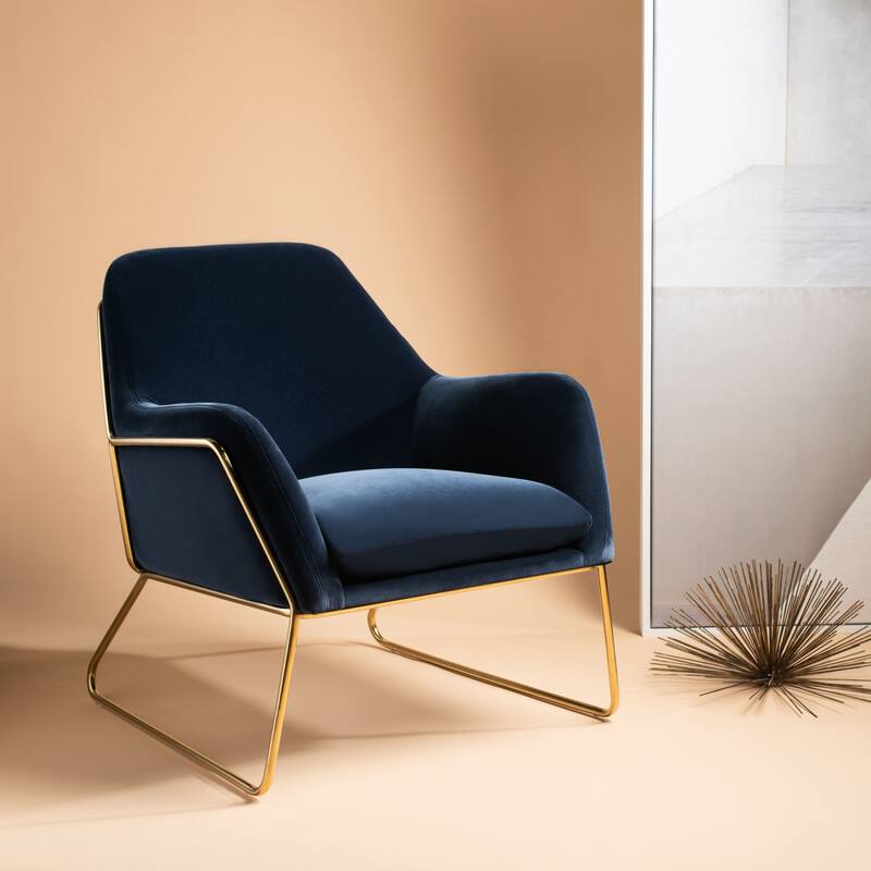 SAFAVIEH Home Misty Metal Frame Accent Chair - 30"W x 35"D x 33"H - Navy/Gold