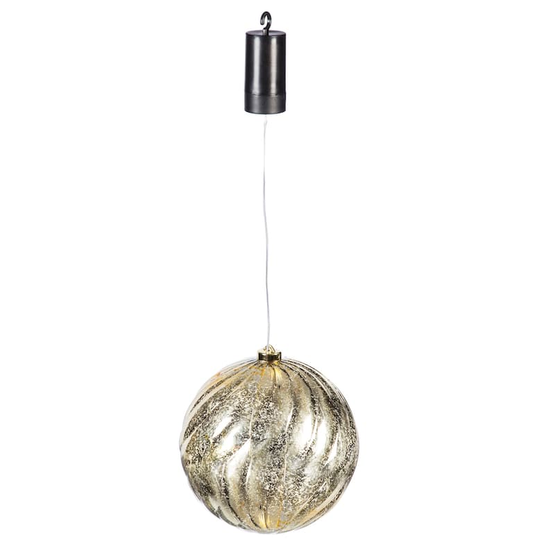 8" Shatterproof Outdoor Safe Battery Operated LED Ball Ornament, Gold
