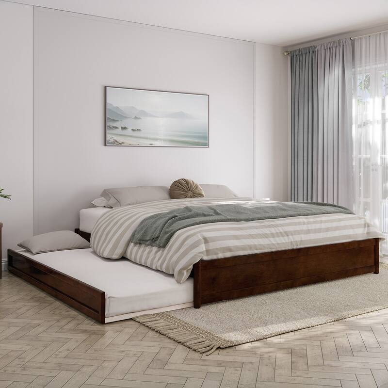 Barcelona Panel Platform Bed with Twin XL Trundle - Walnut - King