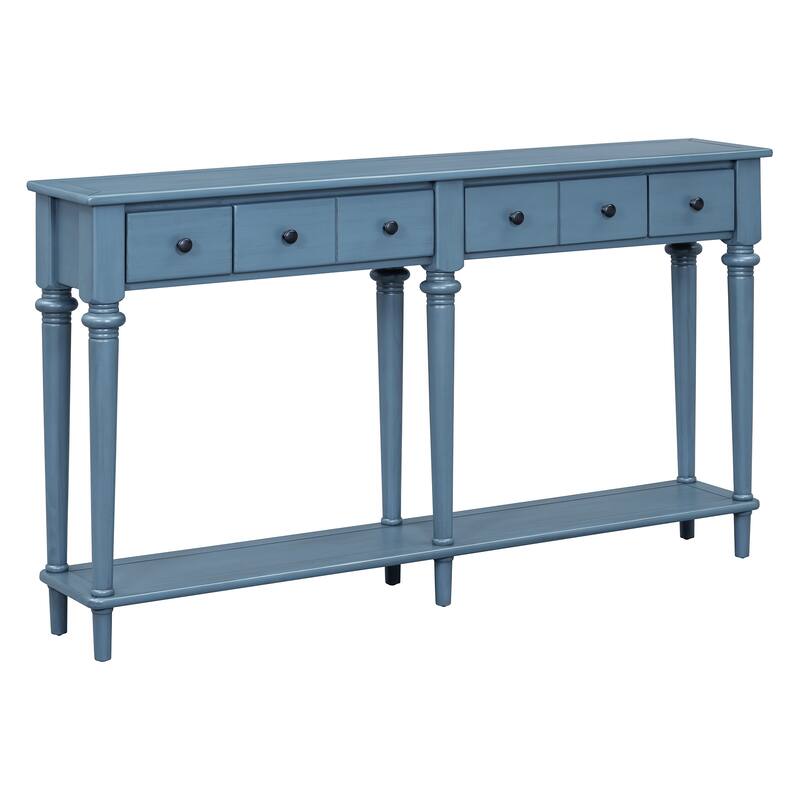 Navy Blue Versatile Hallway Table Side Table with 4 Storage Drawers, Accent Table Sofa Table with Bottom Open Shelf