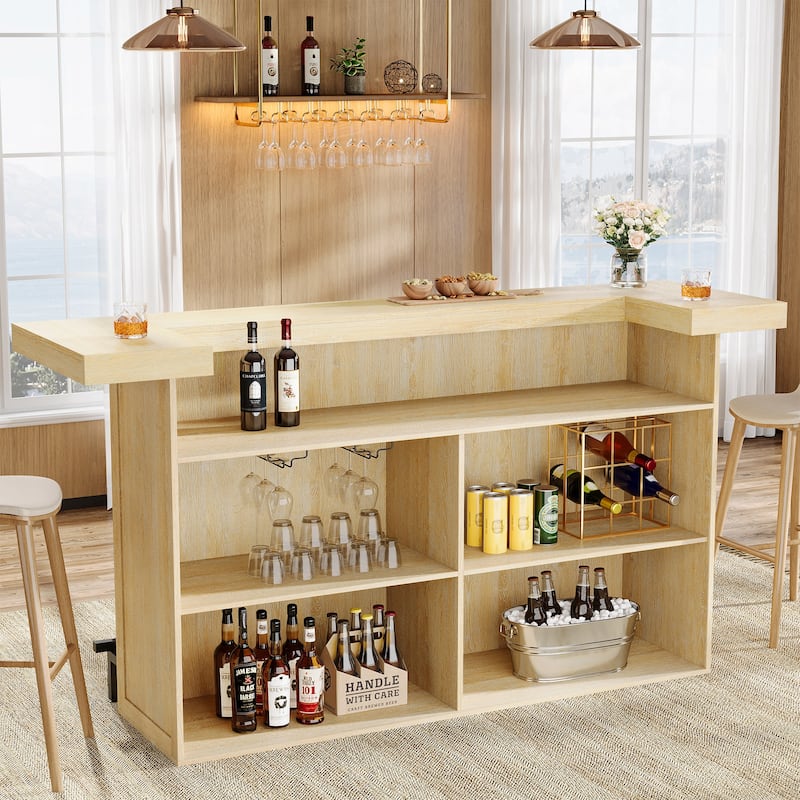 4-Tier Wooden Bar Table, 70.9" Large Home Bar Unit with Storage Shelves for Home, Patio, Basement