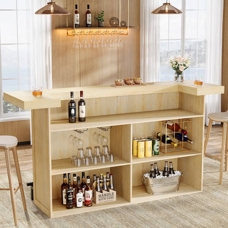 70.9" Wooden Home Bar Table with Wine Glass Holder, Pub Storage Unit Accent Table for Home Patio Basement