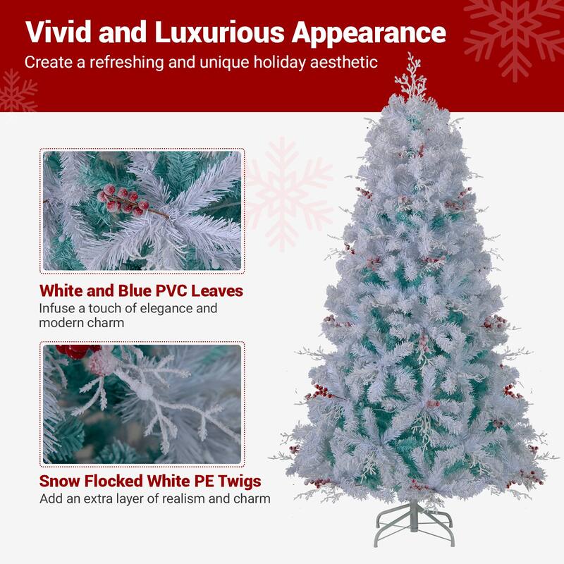 Gymax 6 FT Pre-lit Artificial Christmas Tree w/599 Snow Flocked Branch