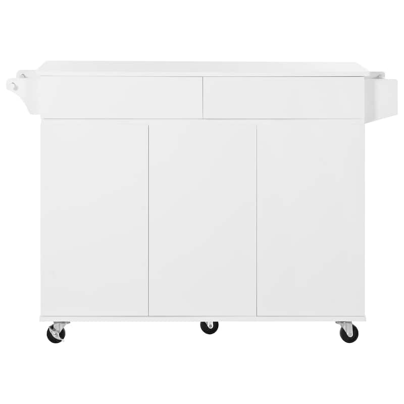 Roomfitters 53.2'' Kitchen Island with Drop Leaf, Kitchen Storage Cart with Spice Rack, Towel Rack and 2 Drawers