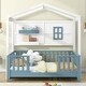 preview thumbnail 3 of 6, White Twin Wood House Platform Bed with Shelves & Guardrail