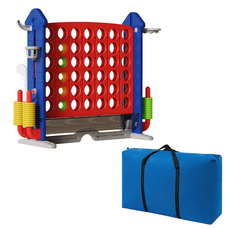 Anmytek 4-to-Score Giant Game Set with Mesh Bag & Jumbo Connect 4, Basketball Hoop, Ring Toss & Golf Games & Height Adjustable
