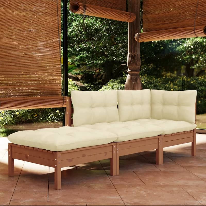 vidaXL Solid Wood Pine Patio Lounge Set 3 Piece with Cushions Multi Colors - 25" x 25" x 24.6"