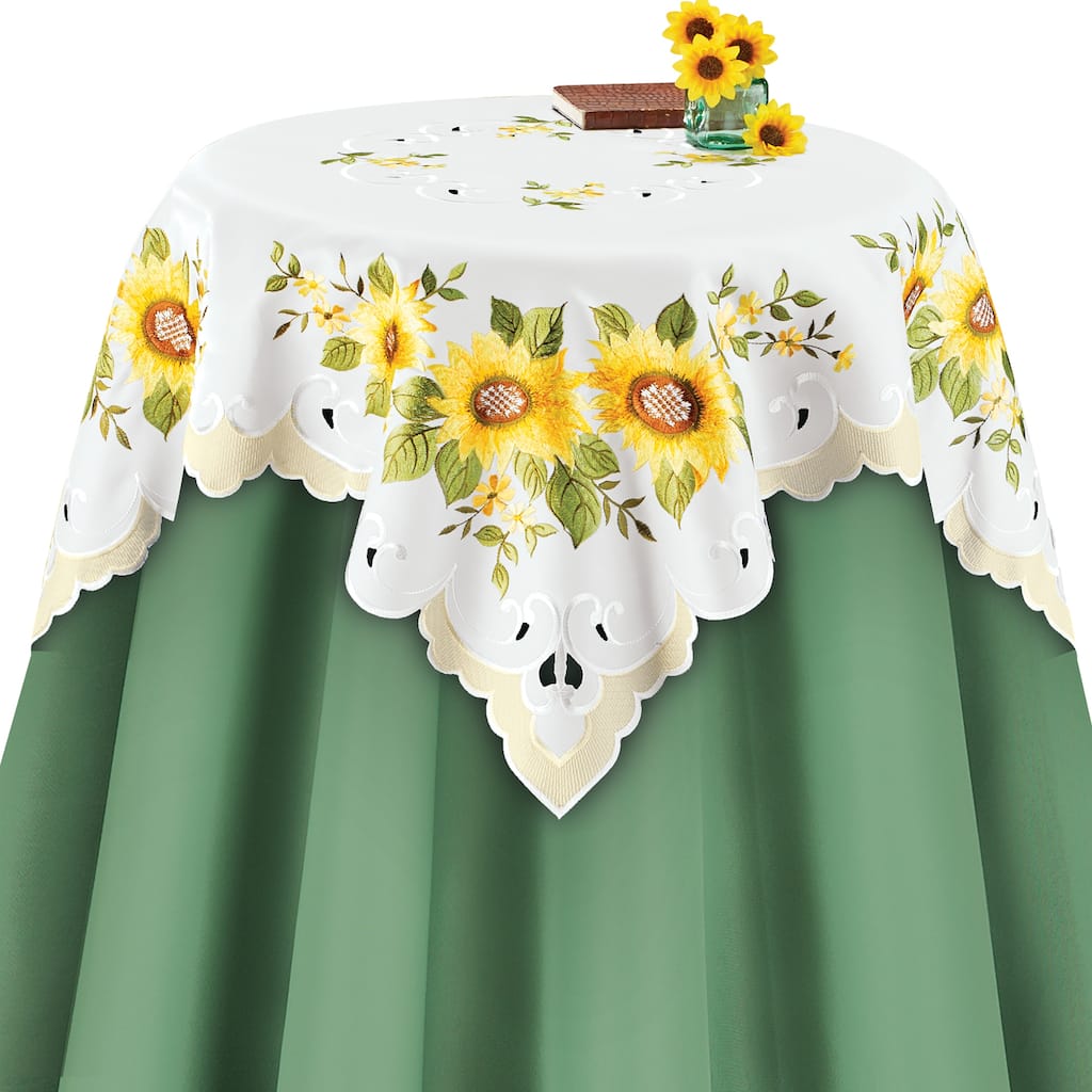 Embroidered Sunflower Cluster Table Linens