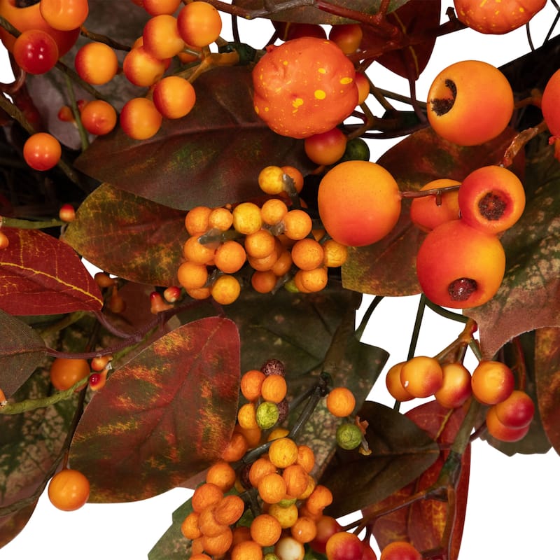 Berries and Pumpkins Artificial Fall Harvest Wreath - 24" - Orange and Green - Unlit