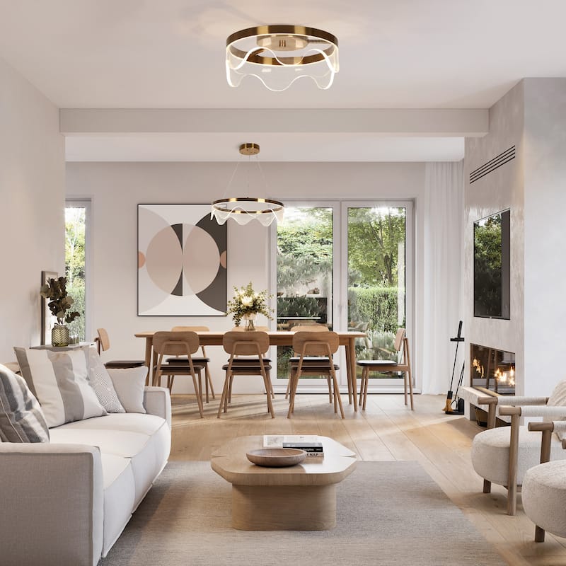 Fay Modern LED Semi-flush Mount Gold Ceiling Light Chandelier - Electroplated Gold - D 12.8" x H 5.5"