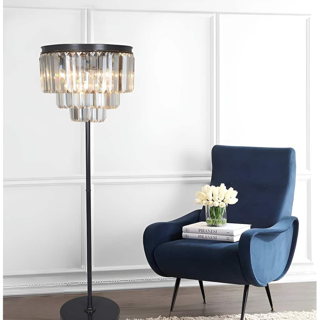 Odeon Clear Crystal Fringe Luxury Floor Lamp Tiers Clear Glass