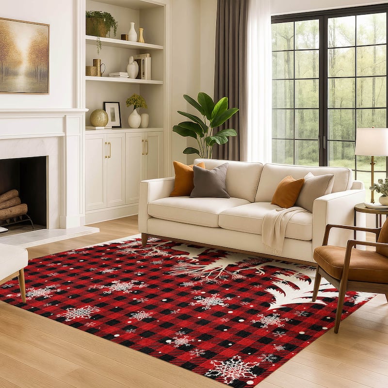 Premium Washable Super Soft Winter Reindeer Tree Mayfield Rug