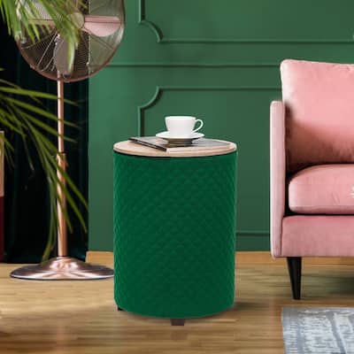 Adeco Storage Ottoman Seat Stool Velvet End Side Table Accent Wood Lid