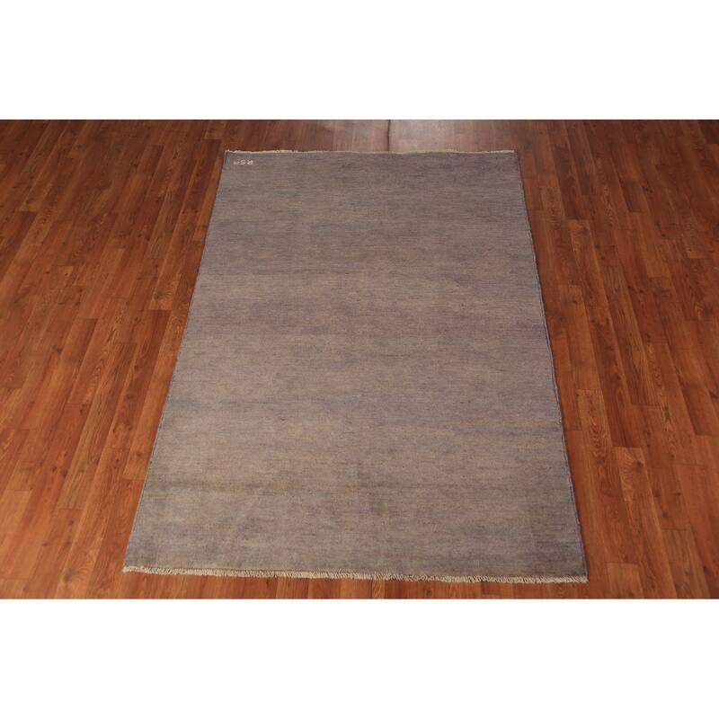 Gabbeh Modern Rug Handmade Solid Grey Wool Carpet - 4'1" x 5'10"