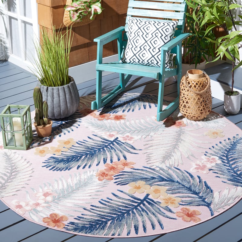 SAFAVIEH Cabana Mintje Indoor/ Outdoor Waterproof Transitional Rug - 6'5" Round - Pink/Grey