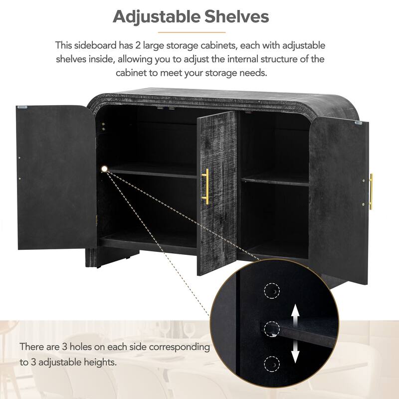 Curved Sideboard Console Table Adjustable Shelves Storage Cabinet