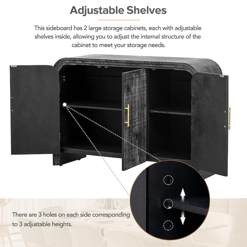 Retro Sideboard Storage Accent Cabinet with Gold Pulls, Adjustable Shelves, and Smooth Curved Design for Living Dining Room