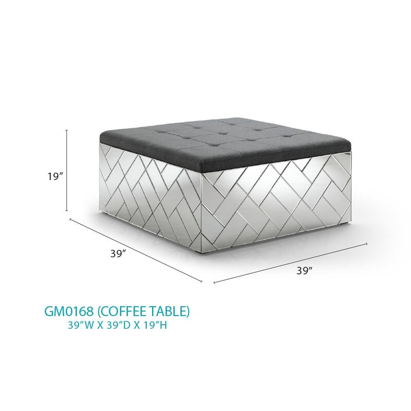 Decor 39 in. Silver Square Dark Gray Fabric Top Coffee Table