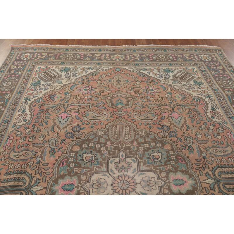 Hand Knotted Oriental 100% Wool Carpet Traditional Floral Coral Tabriz Area Rug - 11' 3'' X 8' 0''