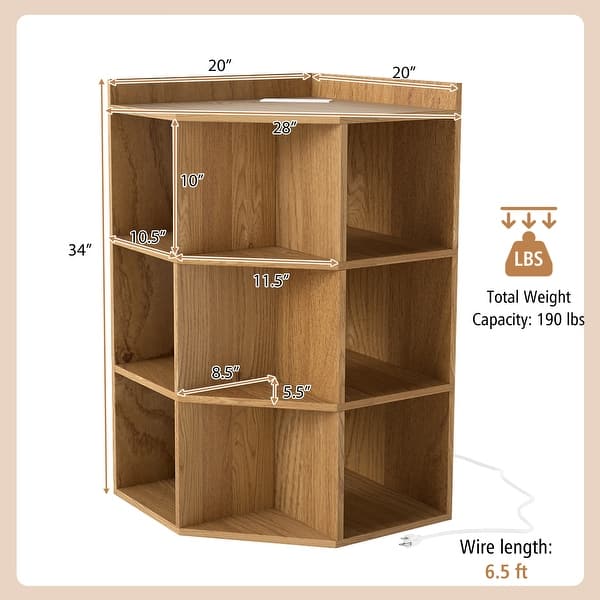 Costway 3-Tier Kids Corner Toy Storage Organizer with USB Ports and - See Details
