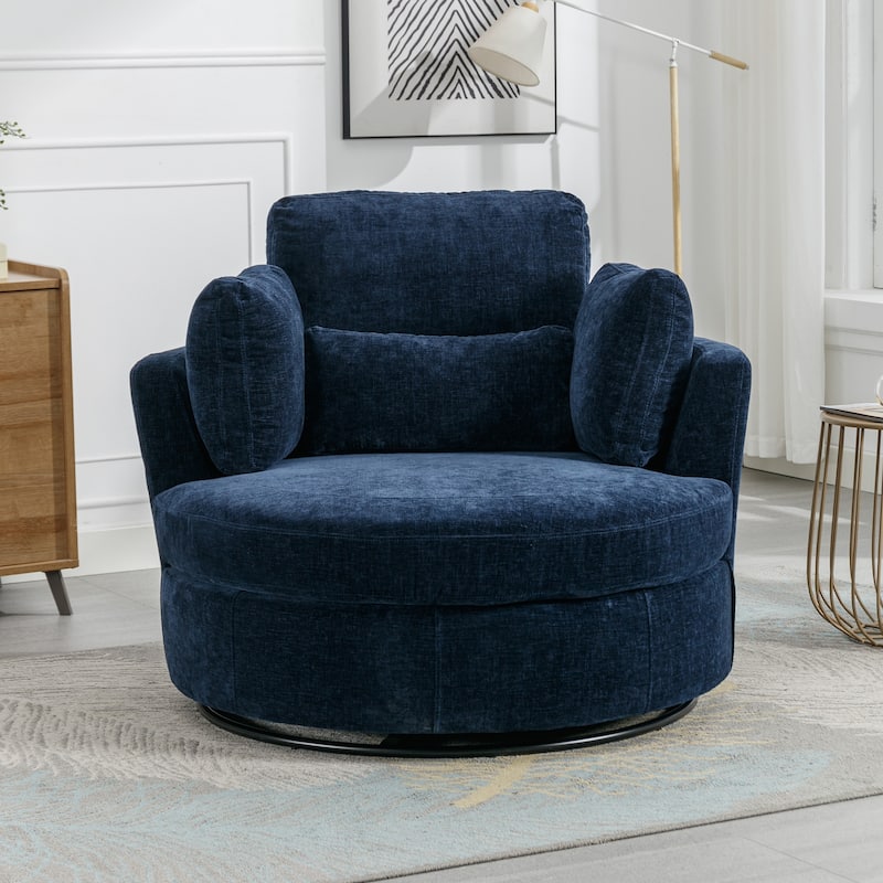 Swivel Accent Barrel Chair and Half Swivel Sofa With 3 Pillows 360 Degree Swivel Round Sofa