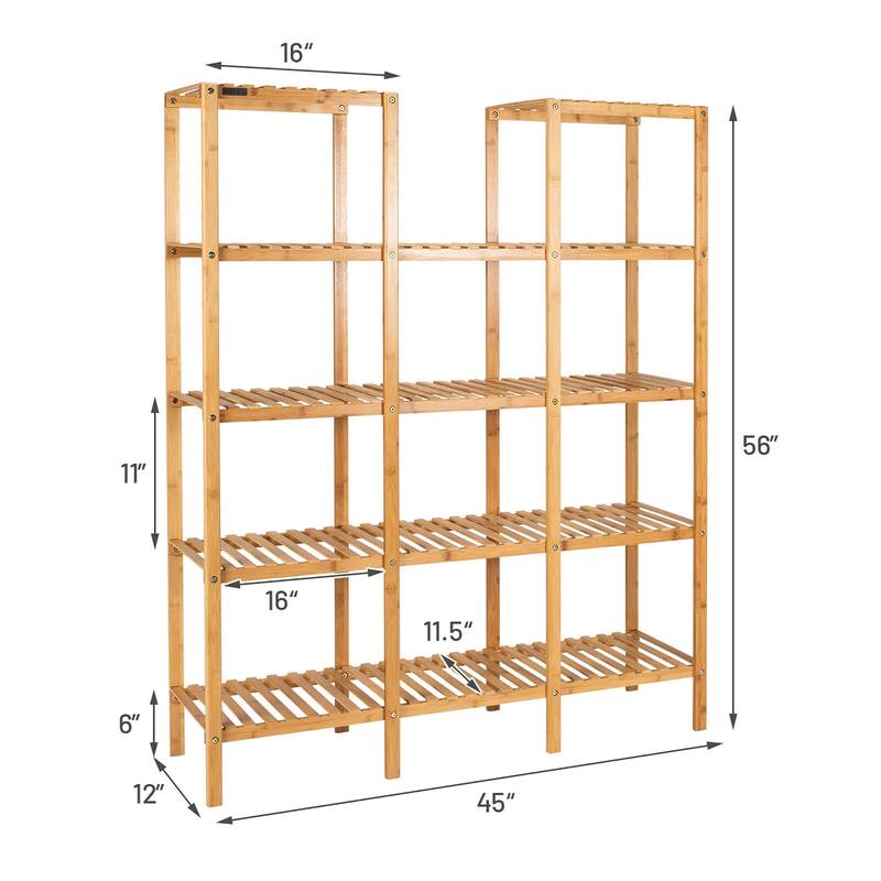 Costway Multifunctional Bamboo Shelf Flower Plant Stand Display - 45.5''L x 12.5'' W x 55.5'' H