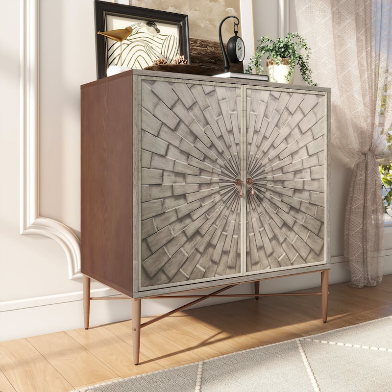 Clihome 2 Door Vintage Wood Buffet Storage Sideboard Accent Cabinet