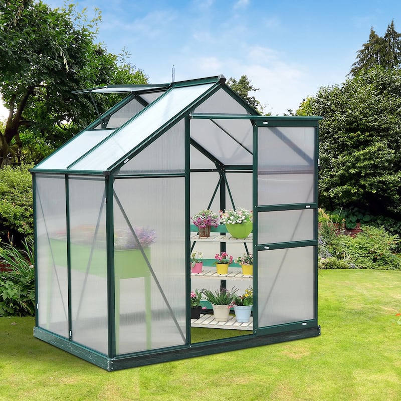 Outsunny 6' x 4' x 7' Twin Wall Polycarbonate Walk-In Greenhouse for Outdoors - 6' x 4' x 6.5'