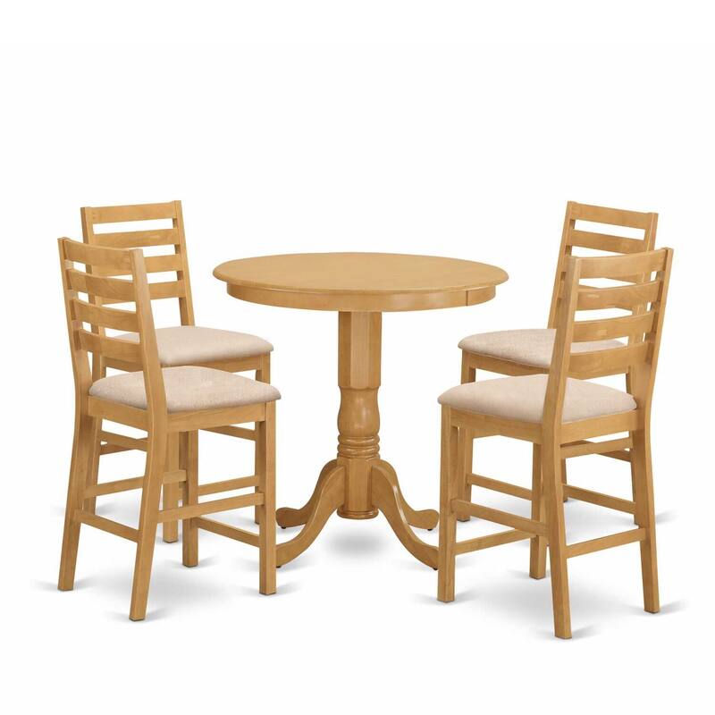 HomeStock 5-Piece Round Natural Oak Finish Solid Wood Top Dining table with 4 Chairs with Lattice Back