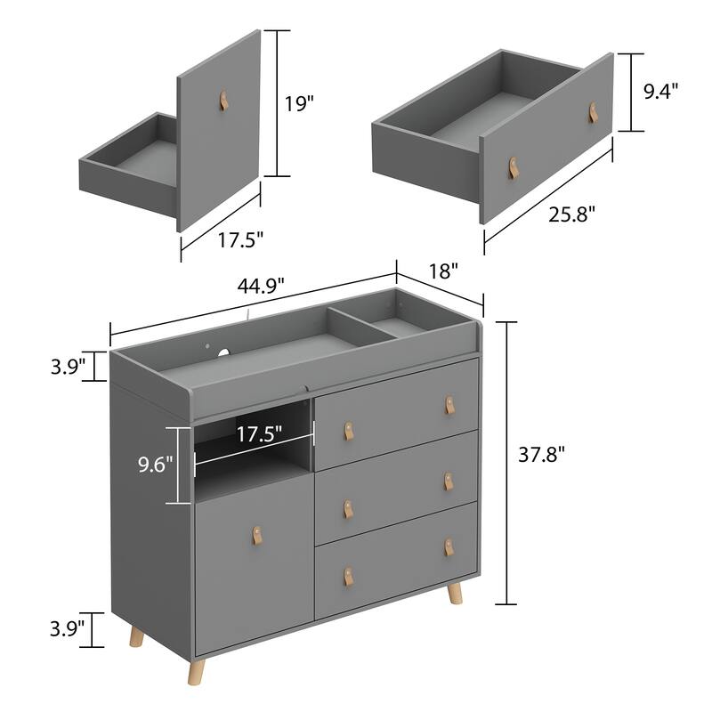 Baby Changing Table Dresser with 4 Drawers,Shelf Hidden Trash Storage