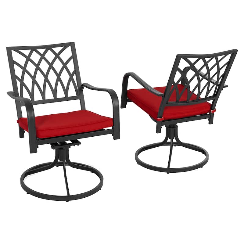 Patio 2-Piece Dining Chairs, Outdoor Swivel Chairs with Red Cushions