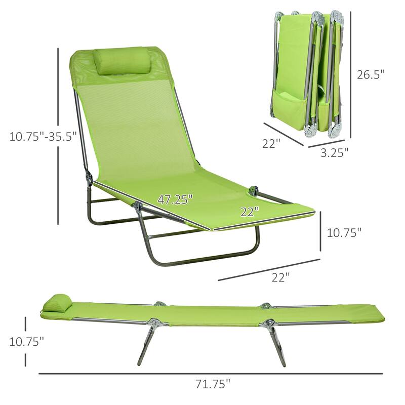 Outdoor Folding Chaise Lounge Chairs with 6-Position Reclining Back, Breathable Mesh Seat, Headrest, Set of 2