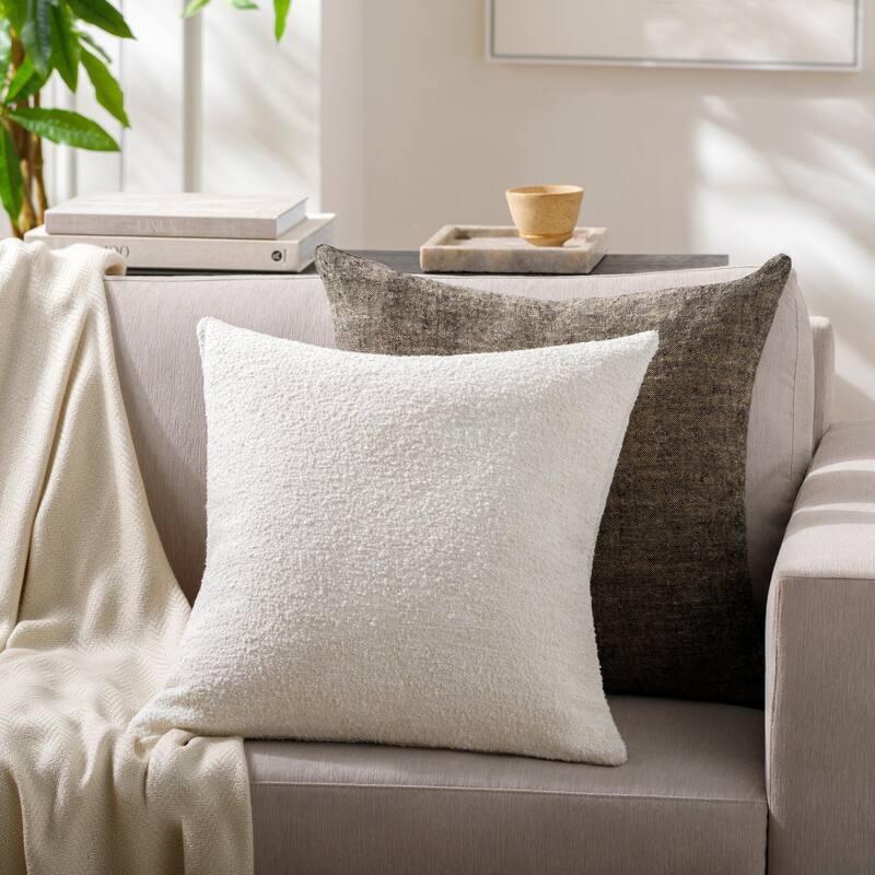 Keely Modern & Contemporary Solid Color Accent Pillow - 18"L x 18"W - Polyester - Ivory