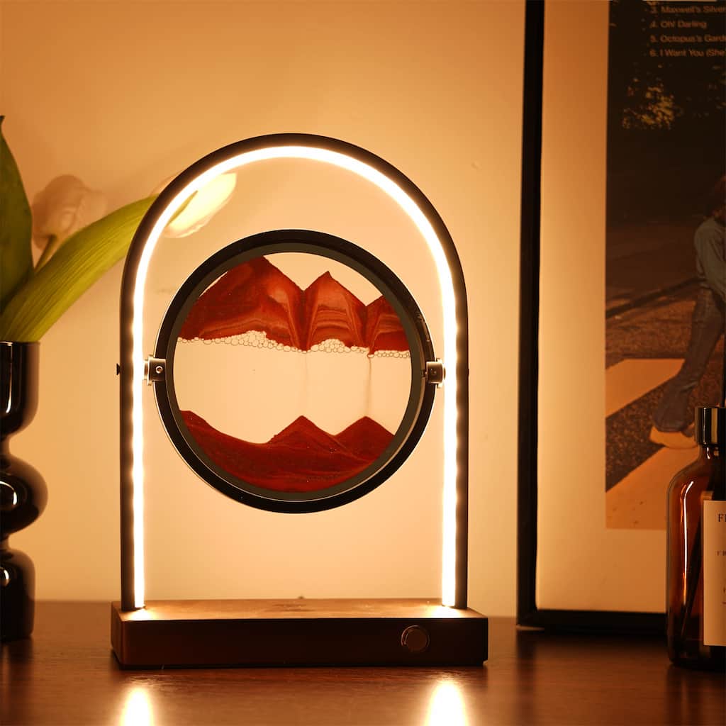 3D Round Sand Picture Lamp with LED 3 Colors Art Light with Stand