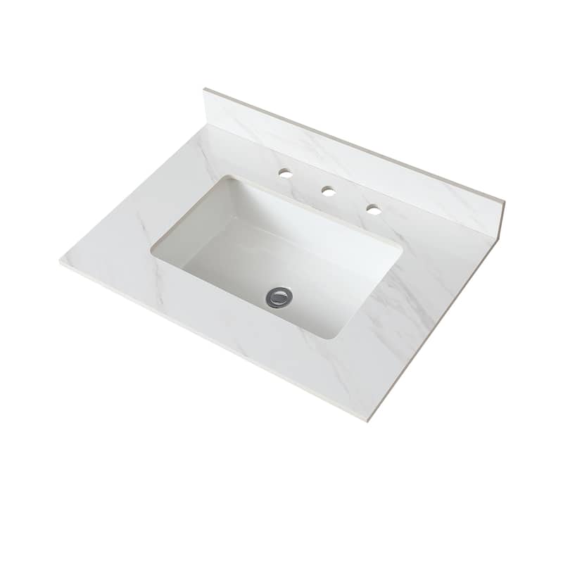31" Marble Vanity Top with Pre-drilled Faucet Holes, Undermount Sink