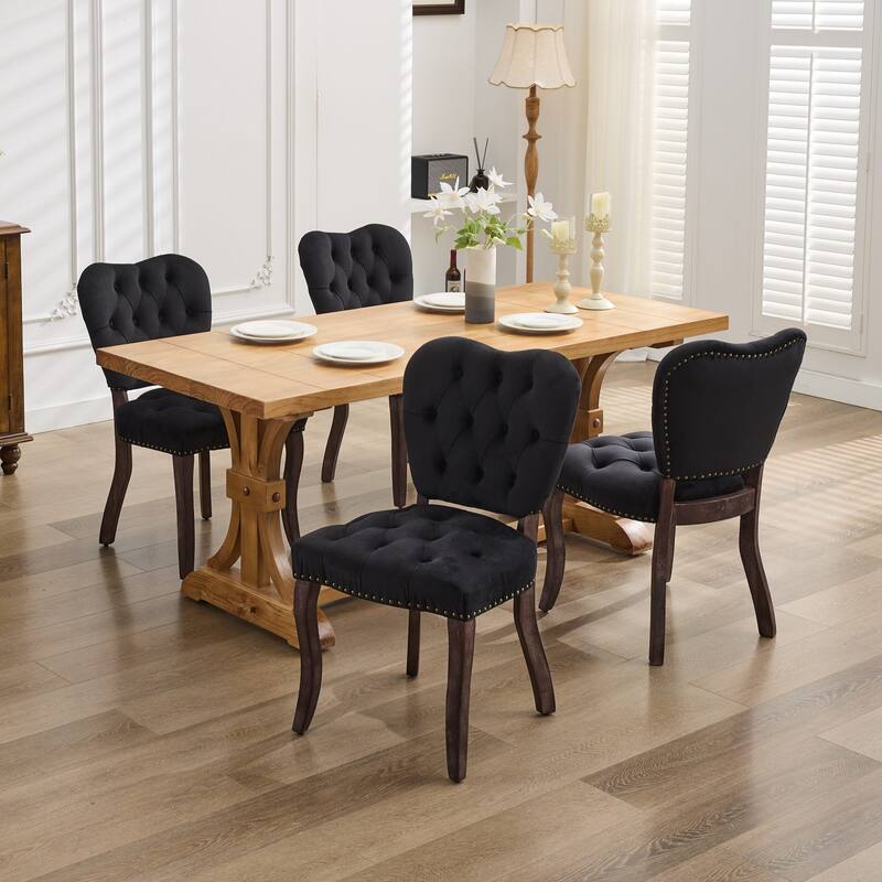 Dining Chair Set of 2, French Vintage Tufted Upholstered Fabric Dining Chair