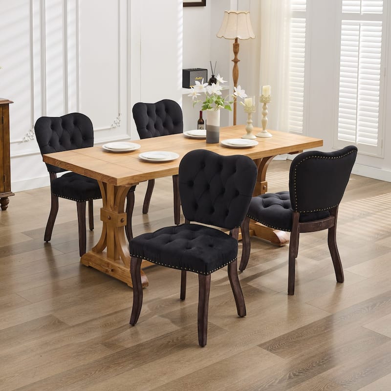 Dining Chairs Set of 2, Soft Tufted Accent Chairs Side Chairs with Wooden Legs, Velvet Upholstered Dining Room Chair