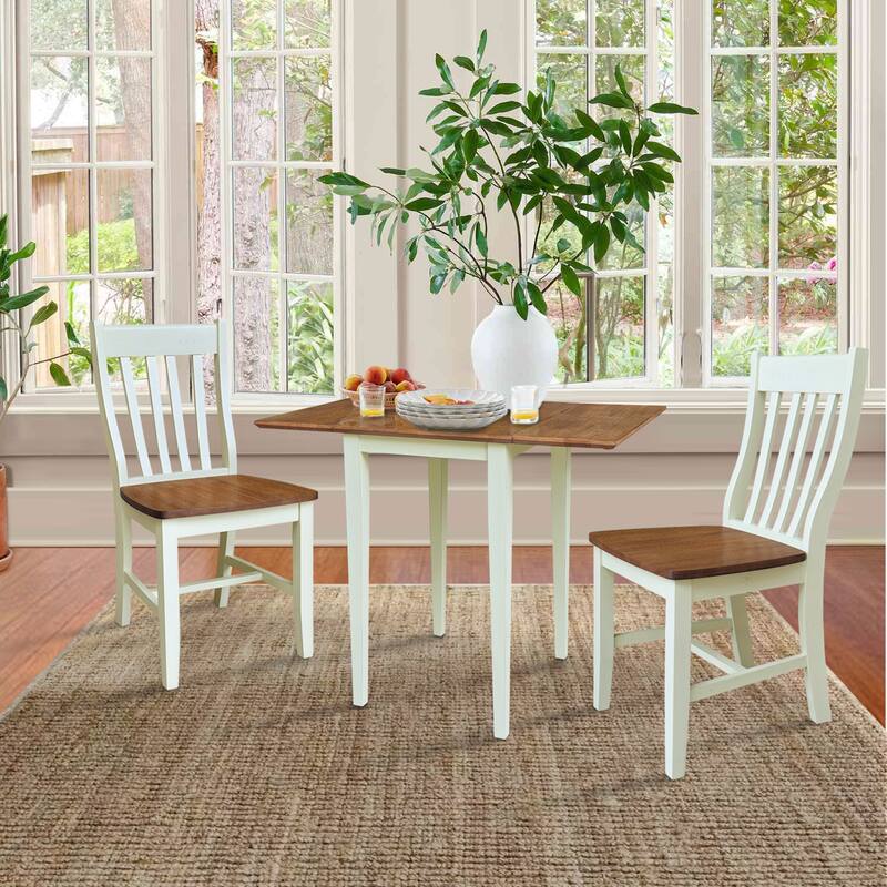 Solid Wood Dual Drop Leaf Table with Two Chairs - 3 Piece Set