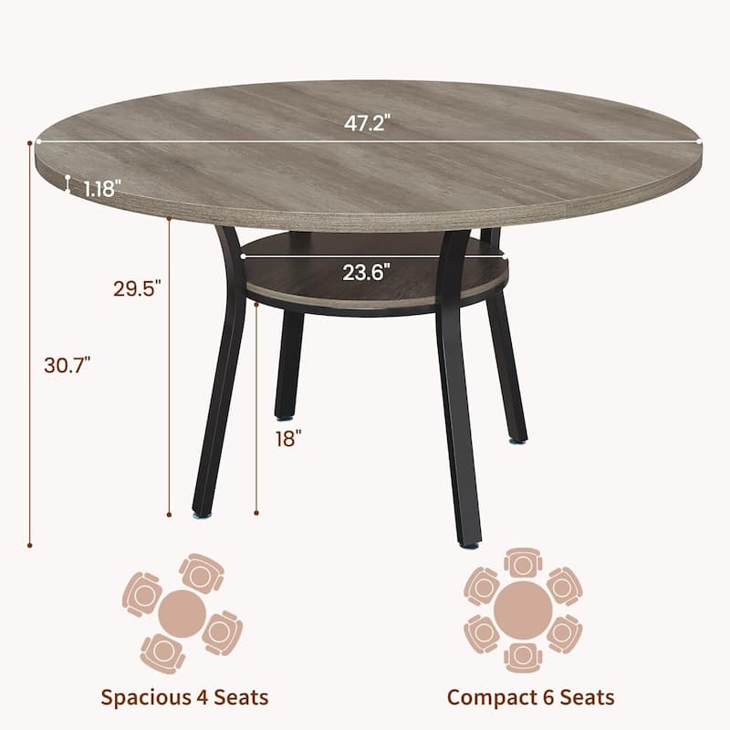 47" Round Kitchen Dining Table with Storage Shelf for Kitchen, Living Room (Table Only)