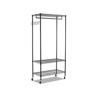 Wire Shelving Garment Rack with Removable Wheels, Hooks and Hang Rod ...